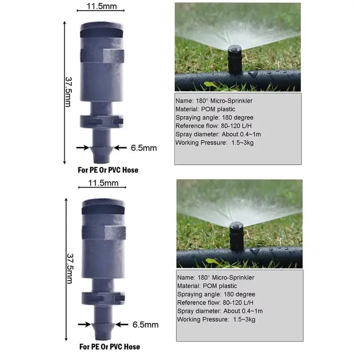 Arroseurs à buse de réfraction à 180 degrés, avec connecteurs à vis de 1/4 pouces ou 4/7mm, buse à t