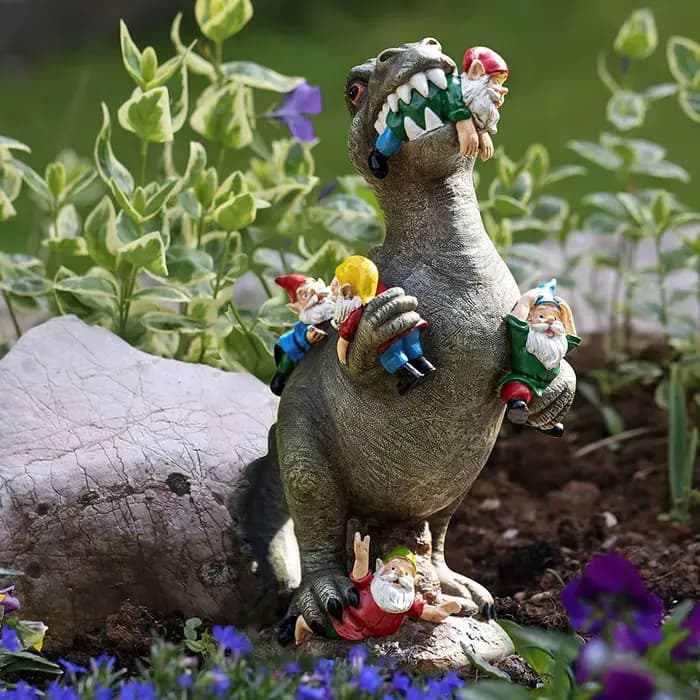 Statue de Gnome mangeant de jardin de dinosaure malheureux, Figurine en résine, meilleur décor artis