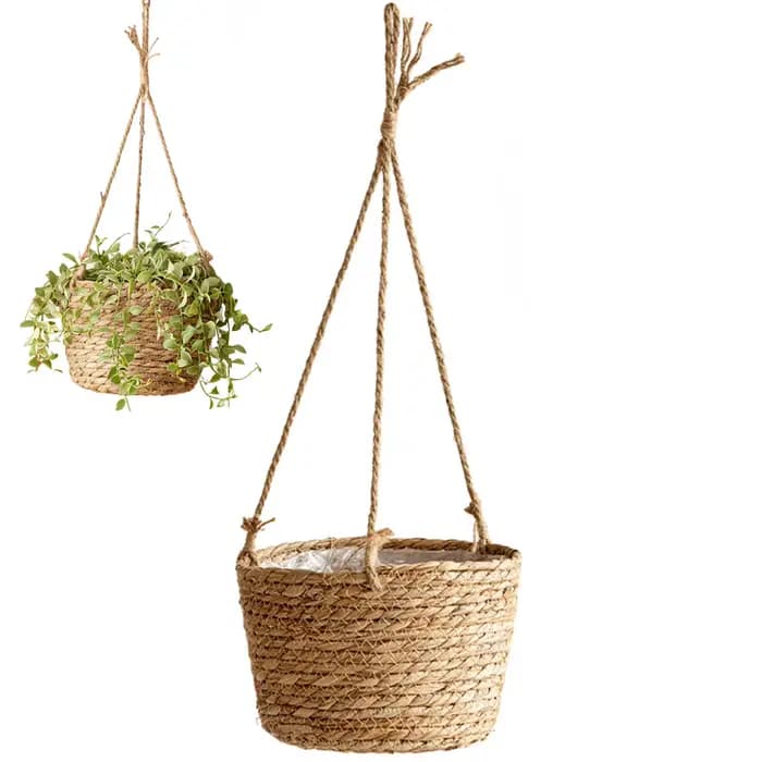 Jardinière suspendue de style rustique, panier en rotin tissé, grande capacité et panier portable po