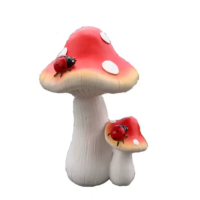 Statue de jardin fantaisiste en forme de champignon et de coccinelle : résine vive pour l'extérieur,