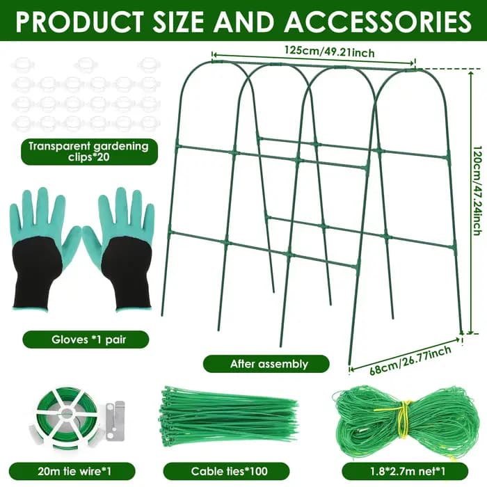 Treillis de jardin en forme de U pour concombres avec filet détachable, support de plantes grimpante