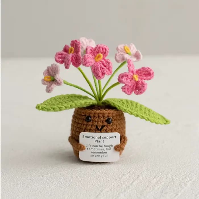 Fleurs au Crochet mignonnes en pot, roses tissées à la main, tournesol coloré, fleur de Crochet émot