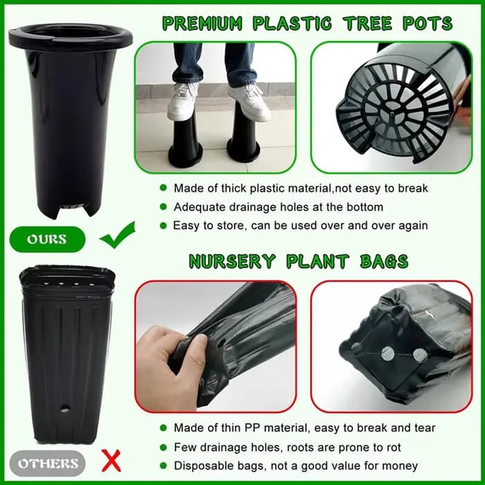 Pots de pépinière en plastique pour plantes profondes AA81-30Pcs, Pots d'arbre hauts et épais et sta