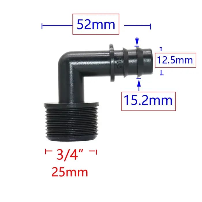 Connecteurs coudés pour tuyau Pe, filetage 1/2 3/4 à 16/20/25mm, 90 degrés, pour Agriculture, serre,