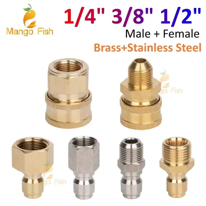 Connecteur rapide pour lave-auto en cuivre, 1/4 ", 3/8", 1/4 ", adaptateur haute pression, Joints de
