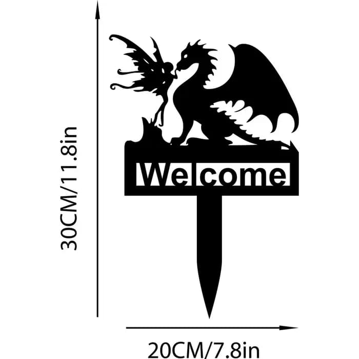 Logo de bienvenue de jardin de dinosaure d'elfe, logo de jardin de dinosaure en métal, décoration d'