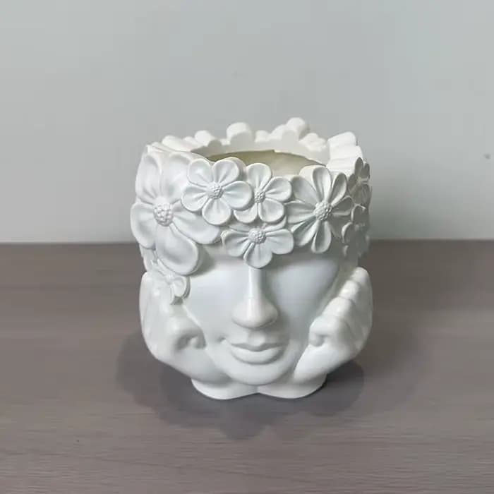 Magnifique pot de fleurs en résine en forme de fille tenant une fleur, pour plantes vertes, décorati