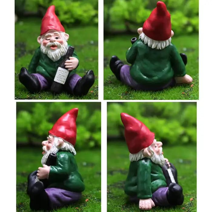 Statue de gnome ivre en résine l'inventaire, décoration de paysage de mousse naine, ornements de jar
