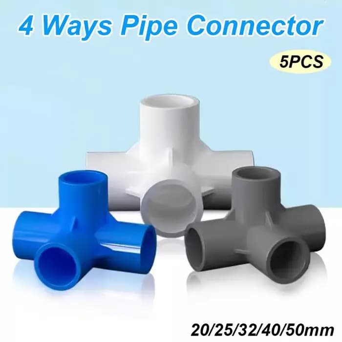 5 pièces 20/25/32/40/50mm 4 voies PVC tuyau d'eau connecteur raccords maison jardin Irrigation Aquar