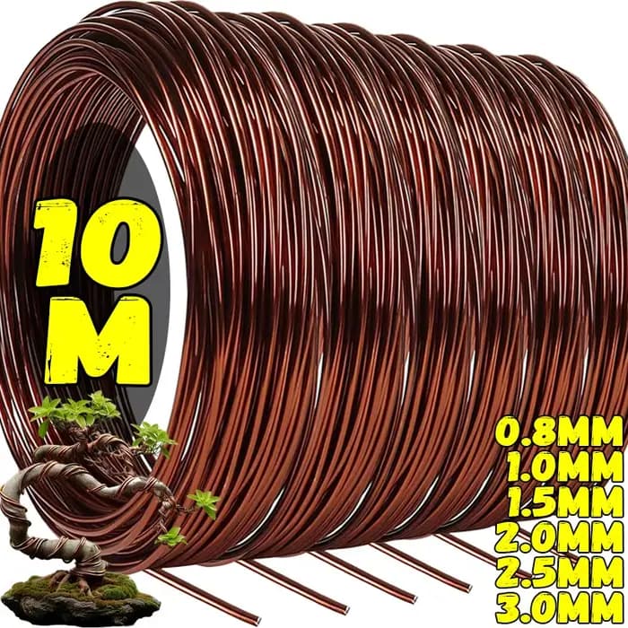 Fils d'aluminium brun pour bonsaï 0,8/1,0/1,5/2,0/2,5/3,0 mm, fil de soutien pour plantes, fil de fo