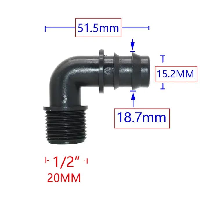 Connecteurs coudés pour tuyau Pe, filetage 1/2 3/4 à 16/20/25mm, 90 degrés, pour Agriculture, serre,