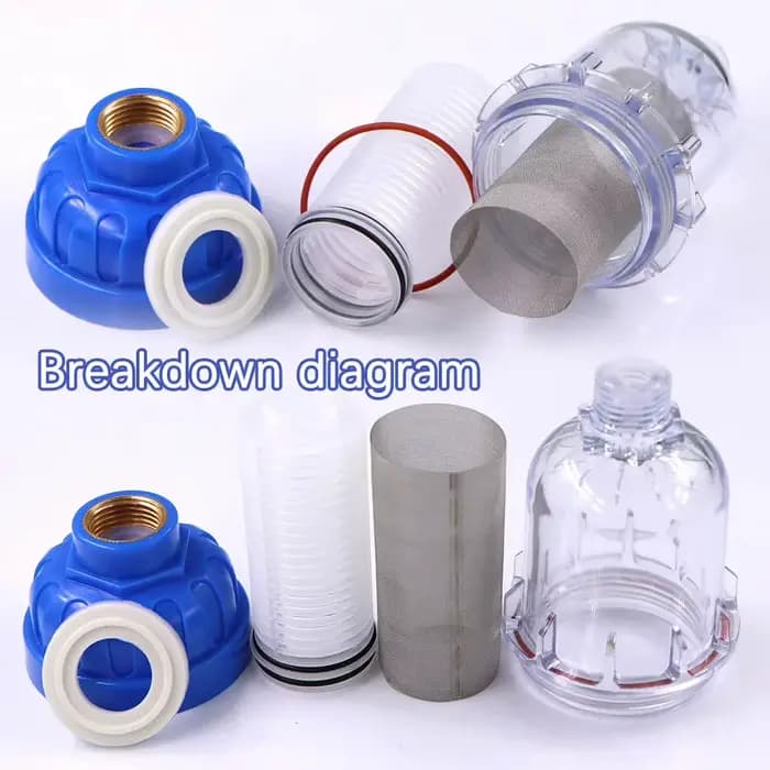 Pré-filtre 6-25mm 1/2 "40μm avec pagode, adaptateur de tuyau barbelé en laiton, Joints de coupleur, 