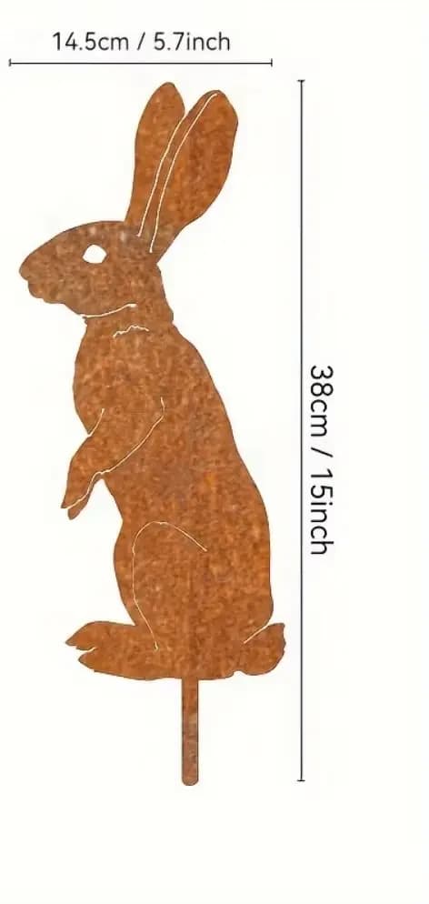 Piquet de jardin en forme de lapin sur pied en métal rustique, Art de cour pour un décor rond d'un a