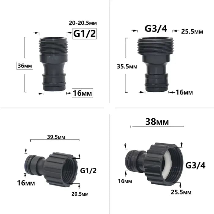 Connecteur d'Eau de Jardin à Filetage Mâle et Femelle de 1/2 et 3/4 Pouces, Accessoire pour Pompe Pr