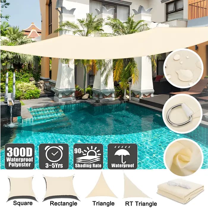 Voile d'ombrage beige, imperméable, pour jardin extérieur, Patio, fête, bloc UV 98%, auvent de prote