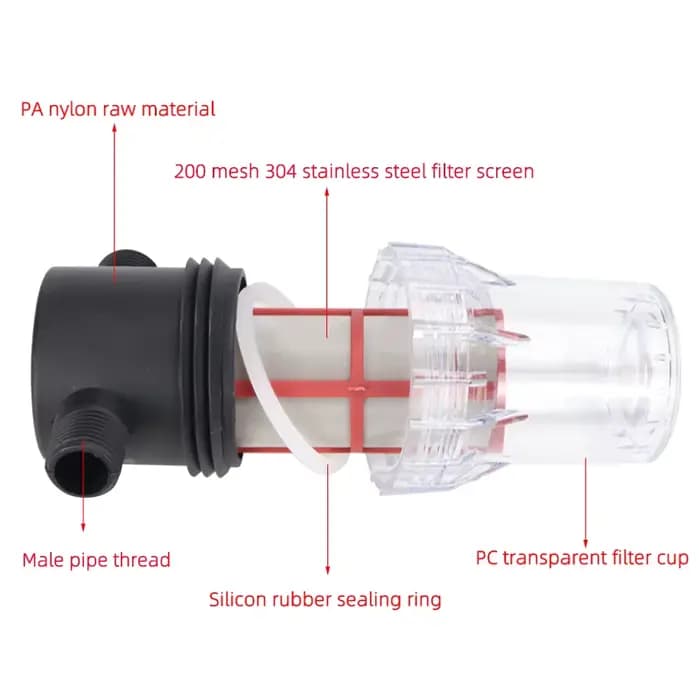 Écran filtrant en acier inoxydable 304, pré-filtre à 200 mailles, filtre de pompe à eau, 1/2 pouces,