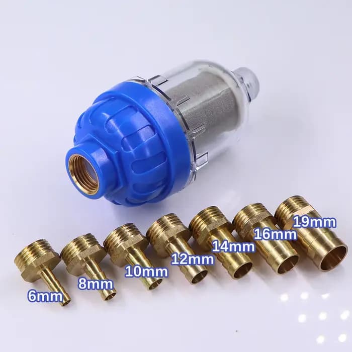 Pré-filtre 6-19mm 1/2 "40μm avec pagode, adaptateur de tuyau barbelé en laiton, coupleur, filtre à J