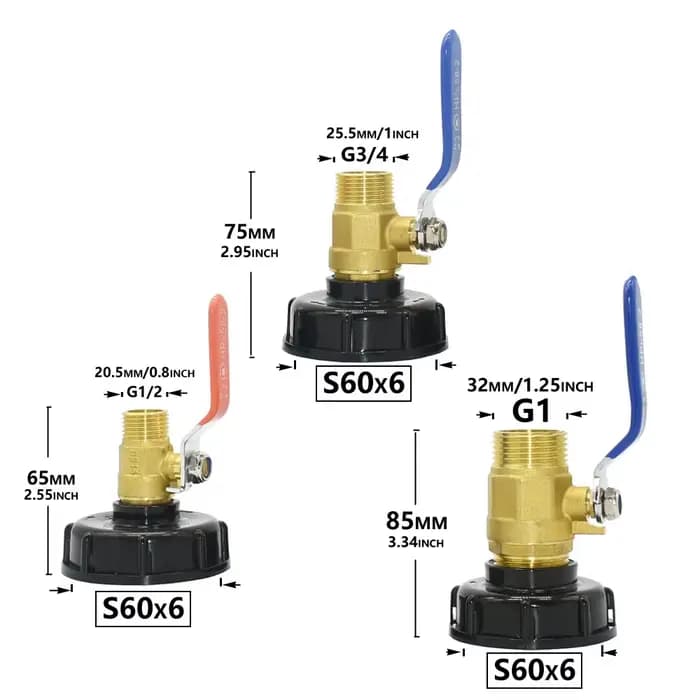 Adaptateur de réservoir IBC S60 x 1/2 3/4, connecteur fileté de 1 pouce, raccord de réservoir de Val