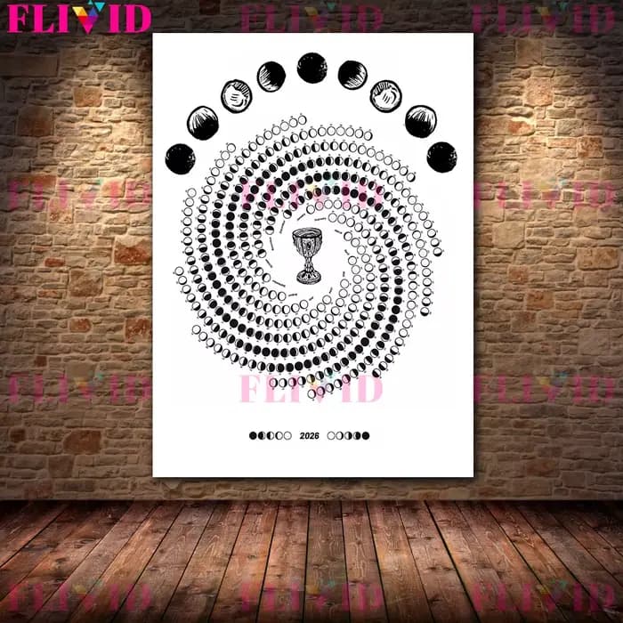 Calendrier des phases lunaires 2026, peinture sur toile murale, calendrier lunaire 2026, art minimal