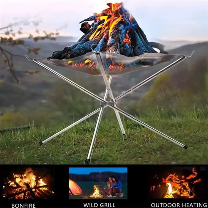 Support de feu de camp pliable en maille, foyer d'extérieur Portable, support de feu de camp pour Ca