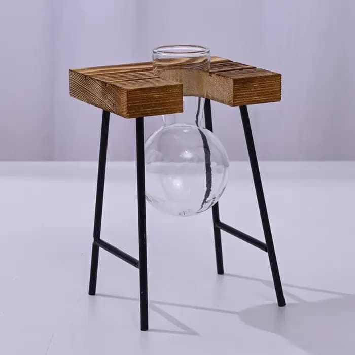 Jardinière hydroponique à cadre en bois avec bulbe en verre, récipient transparent, arrangement flor