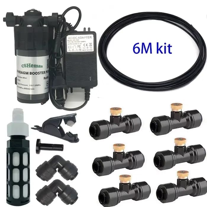 Kit de système de refroidissement par brumisation DIY6-20M, avec pompe à eau DC24V, buse de brouilla