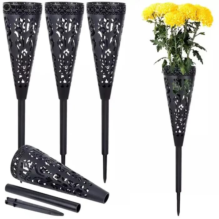 Porte-fleurs creux pour jardin extérieur, panier de fleurs noir, vase de tombe pour cour, pelouse et