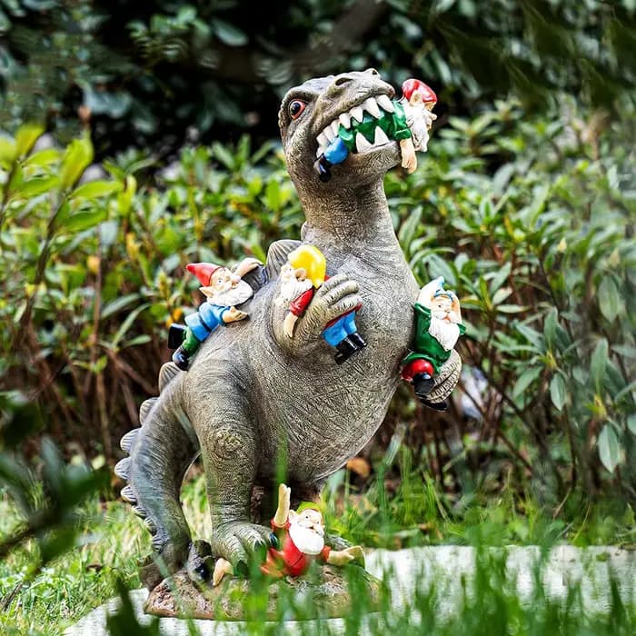 Statue de Gnome mangeant de jardin de dinosaure malheureux, Figurine en résine, meilleur décor artis