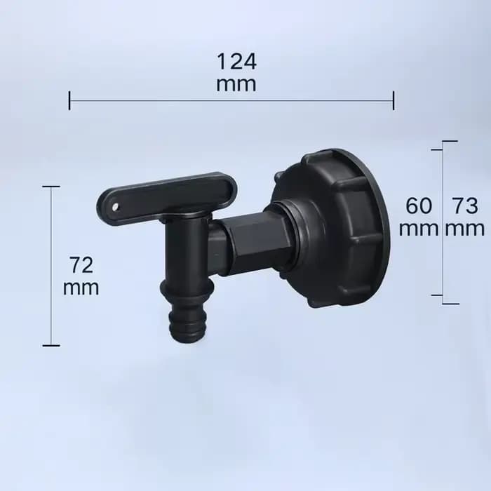 Robinet IBC en plastique précieux, filetage S60 x 6, 1/2 pouces, adaptateur 15mm, connexion de tuyau