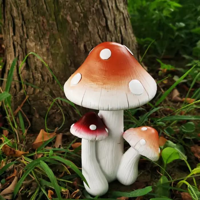 Statue de jardin fantaisiste en forme de champignon et de coccinelle : résine vive pour l'extérieur,