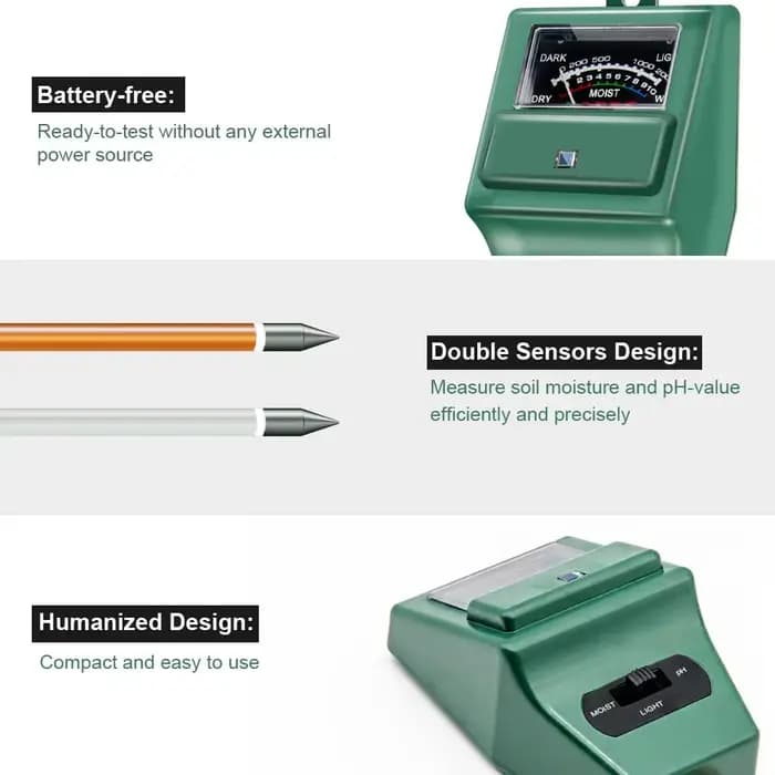 Testeur de pH du sol, testeur 3-en-1 d'humidité/luminosité/pH du sol pour l'entretien des plantes, i