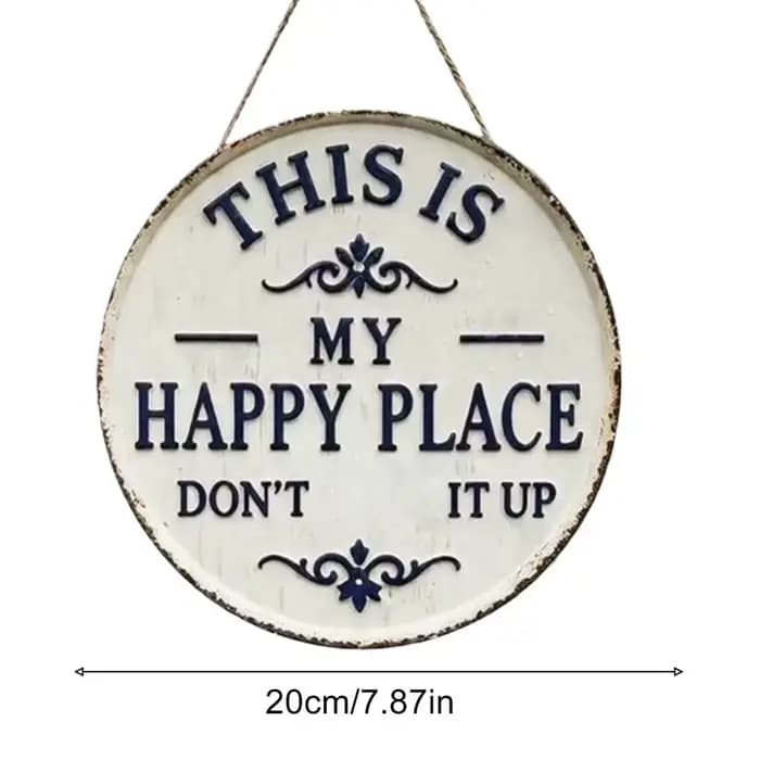 Panneaux de jardin ronds vintage amusants, Décoration de bienvenue style ferme, Art mural 'Happy Pla
