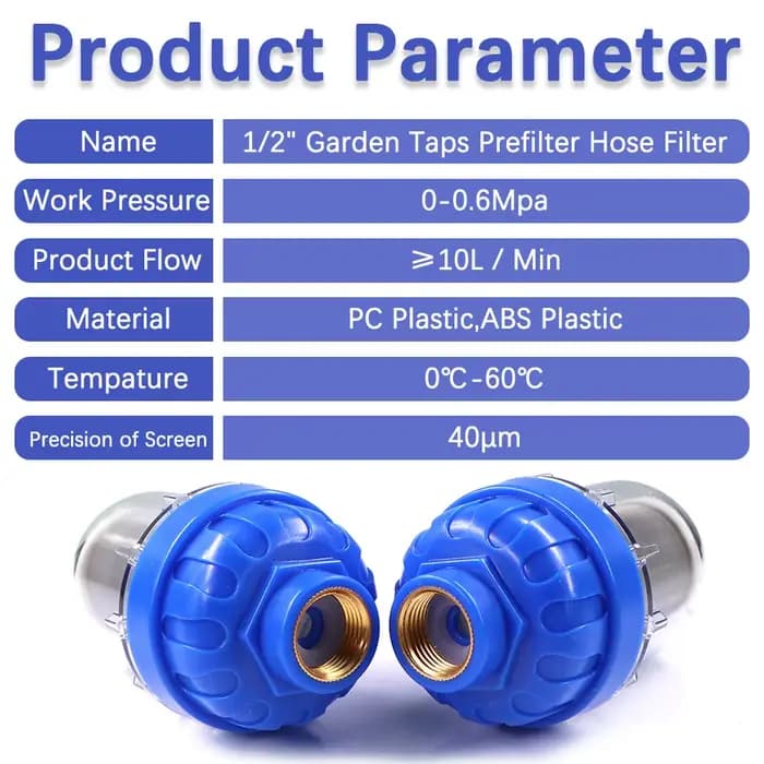 Pré-filtre 6-19mm 1/2 "40μm avec pagode, adaptateur de tuyau barbelé en laiton, coupleur, filtre à J