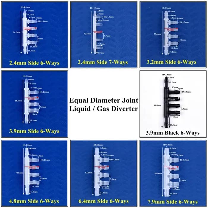 Connecteur de tuyau à 6 voies, diamètre égal, 5 ~ 200 pièces, 2.4 ~ 7.9mm, inverseur de gaz liquide,