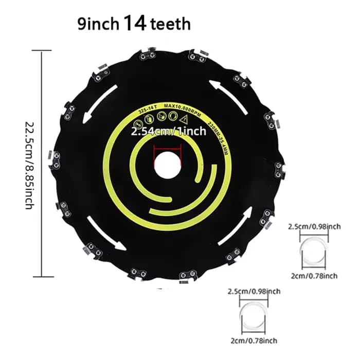 Tête de tondeuse à lame de 9 pouces à 14/20 dents avec 2 accessoires, facile à installer, structure 
