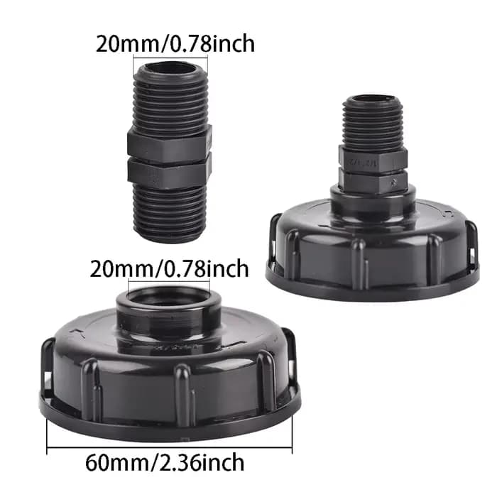 Adaptateur d'Eau IBC à Filetage Grossier S60x6, Précieux, 1/2 Pouces, 3/4 Pouces, Mâle Femelle, Sort