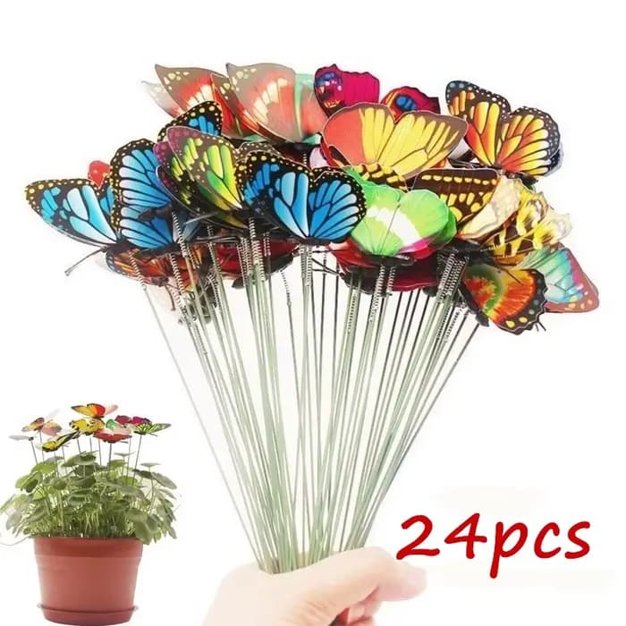 Bouquet de papillons, jardinière de jardin, piquets colorés fantaisistes, décoration extérieure, Pot