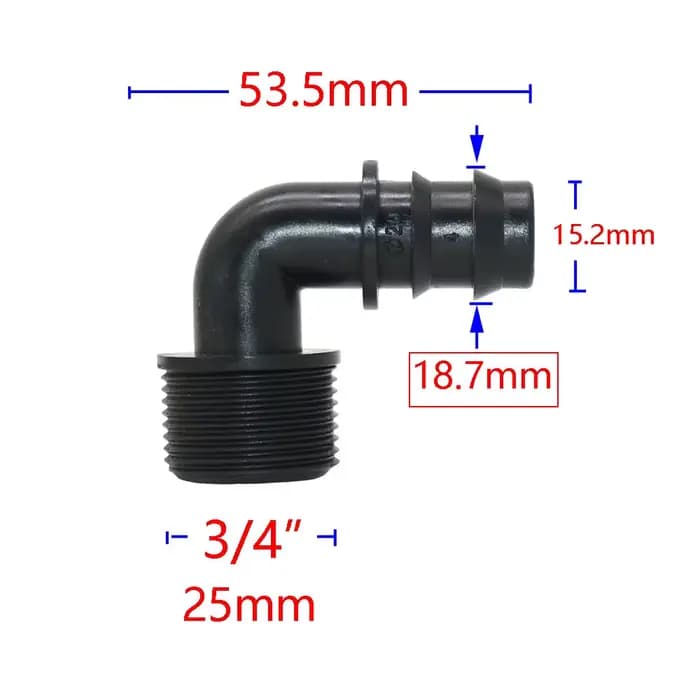 Connecteurs coudés pour tuyau Pe, filetage 1/2 3/4 à 16/20/25mm, 90 degrés, pour Agriculture, serre,