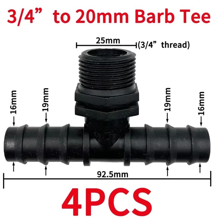 Adaptateur de connecteur en T pour tuyau PE, filetage 1/2 "3/4", 16, 20, 25MM, Joints de tubes, répa