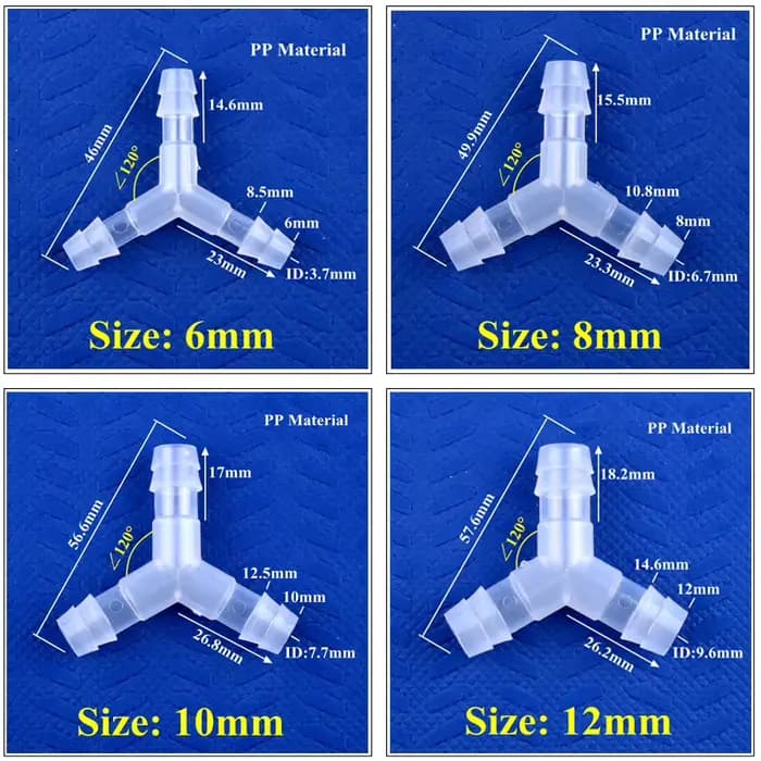 5 à 200 pièces, plastique de qualité alimentaire, 4 à 16 mm, ∠120 °   Connecteur en T de type Y pour