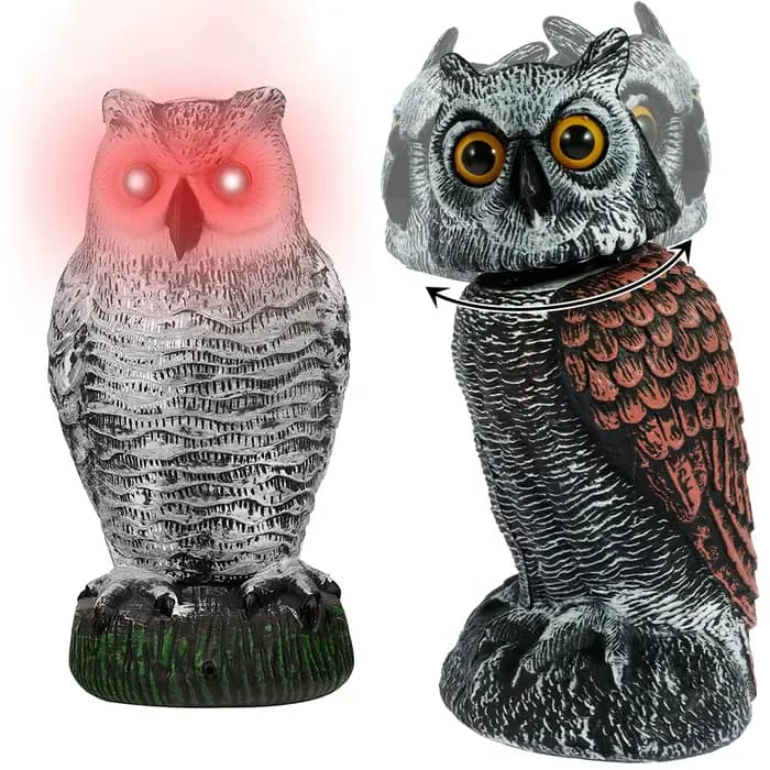Leurre de hibou effrayant, faux hibou, dispositifs de contrôle des oiseaux avec tête rotative et lum