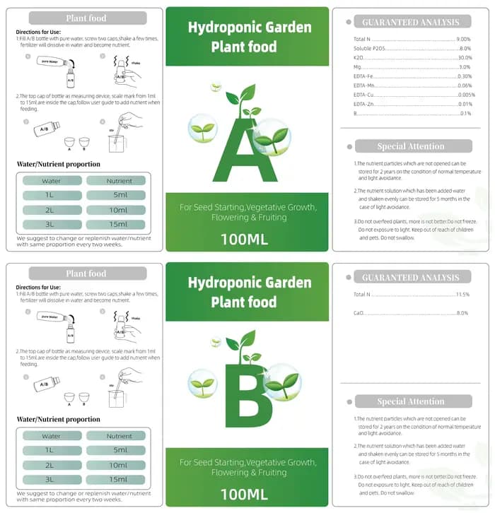 Engrais AB deux parties ensemble hydroponique plante de jardin alimentaire plante engrais pour fleur