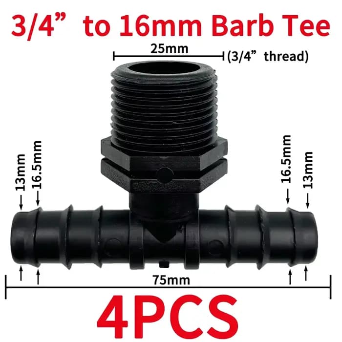 Adaptateur de connecteur en T pour tuyau PE, filetage 1/2 "3/4", 16, 20, 25MM, Joints de tubes, répa