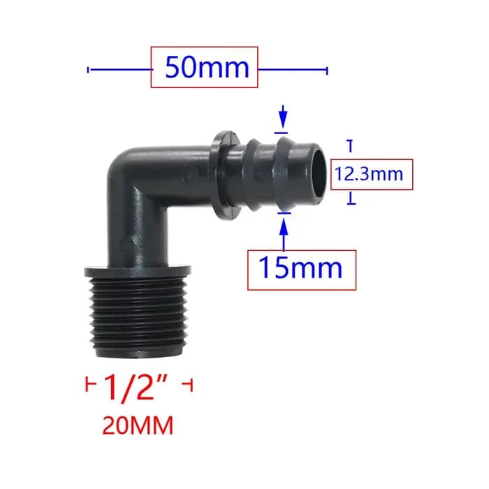 Connecteurs coudés pour tuyau Pe, filetage 1/2 3/4 à 16/20/25mm, 90 degrés, pour Agriculture, serre,