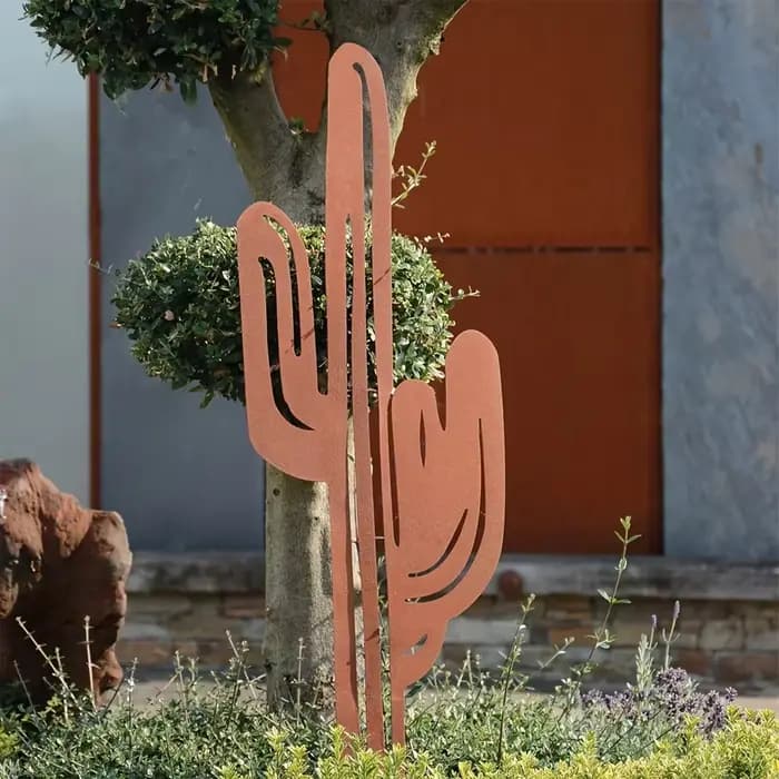 Piquet de jardin de Cactus en métal imperméable rustique, décor extérieur moderne, Art en fer Durabl