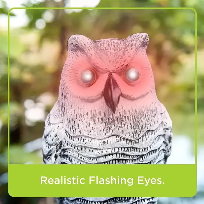 Leurre de hibou effrayant, faux hibou, dispositifs de contrôle des oiseaux avec tête rotative et lum