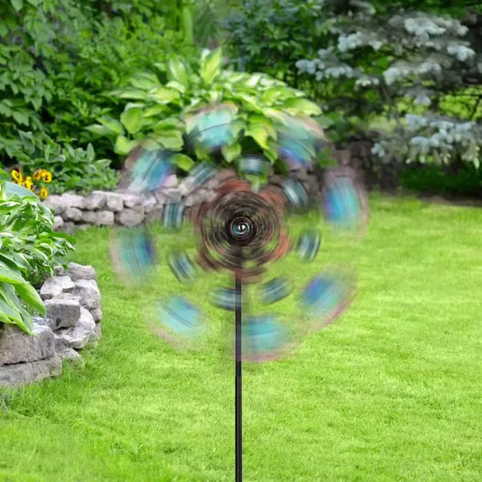 Spinner à vent en métal d'extérieur avec piquet stable, moulin à vent en queue de paon, degré météo,
