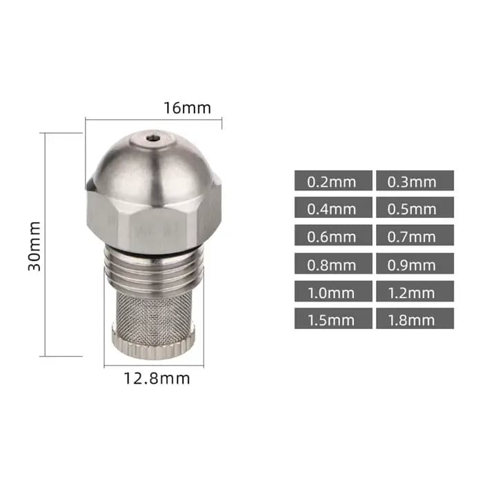 Buse de brouillard 1/4BSPT, diamètre d'orifice 0.3-1.5mm pour Humidification, Test de brouillard de 