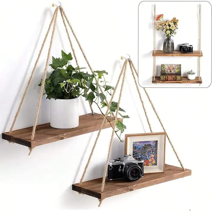 Étagère Murale Flottante en Corde de Chanvre, Balançoire en Bois, Décoration de Jardin, Maison, Salo
