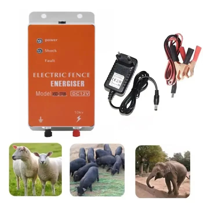 Éneriseur de clôture électrique DC 12V 0.5- 1 joule, pour animaux, bovins, ferme, volaille, chargeur